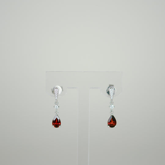 18ct White Gold 0.93ct Pear Garnet and Diamond Drop Earrings