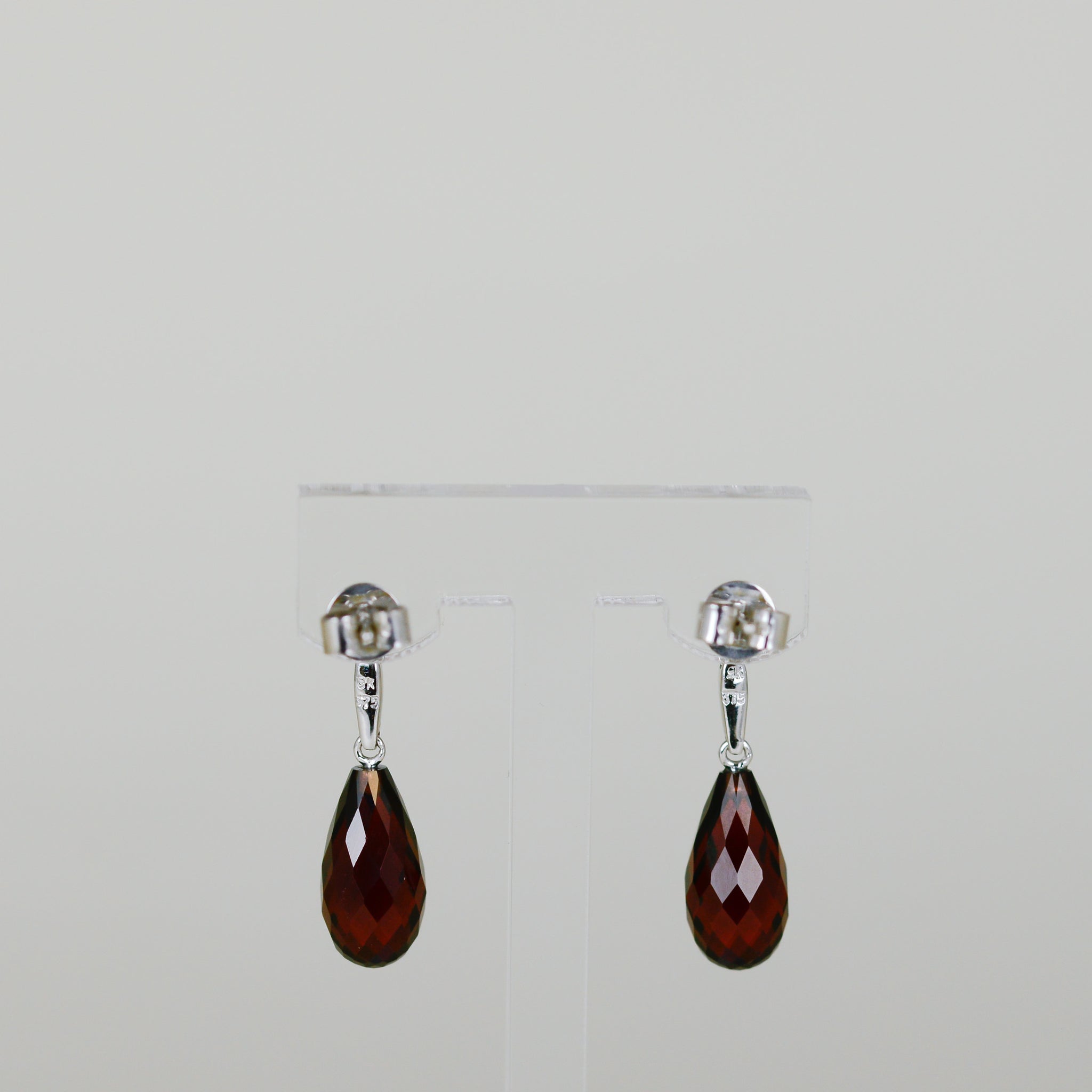 9ct White Gold 14.00ct Pear Briolette Garnet and Diamond Drop Earrings