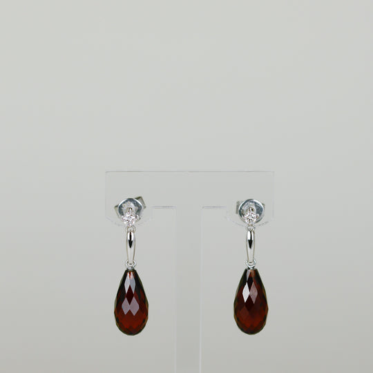 9ct White Gold 14.00ct Pear Briolette Garnet and Diamond Drop Earrings