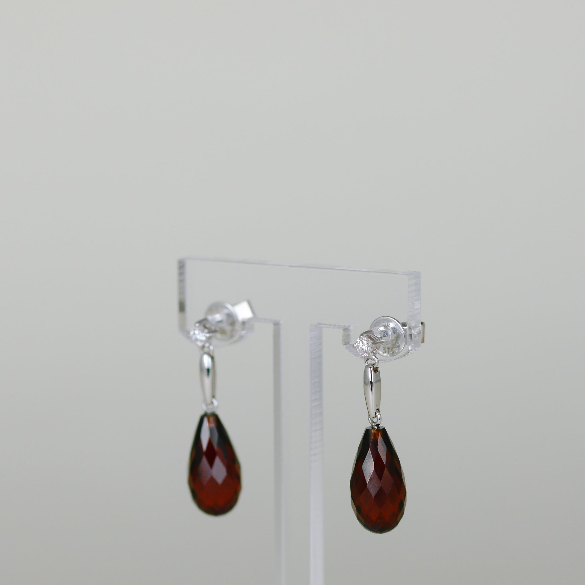 9ct White Gold 14.00ct Pear Briolette Garnet and Diamond Drop Earrings