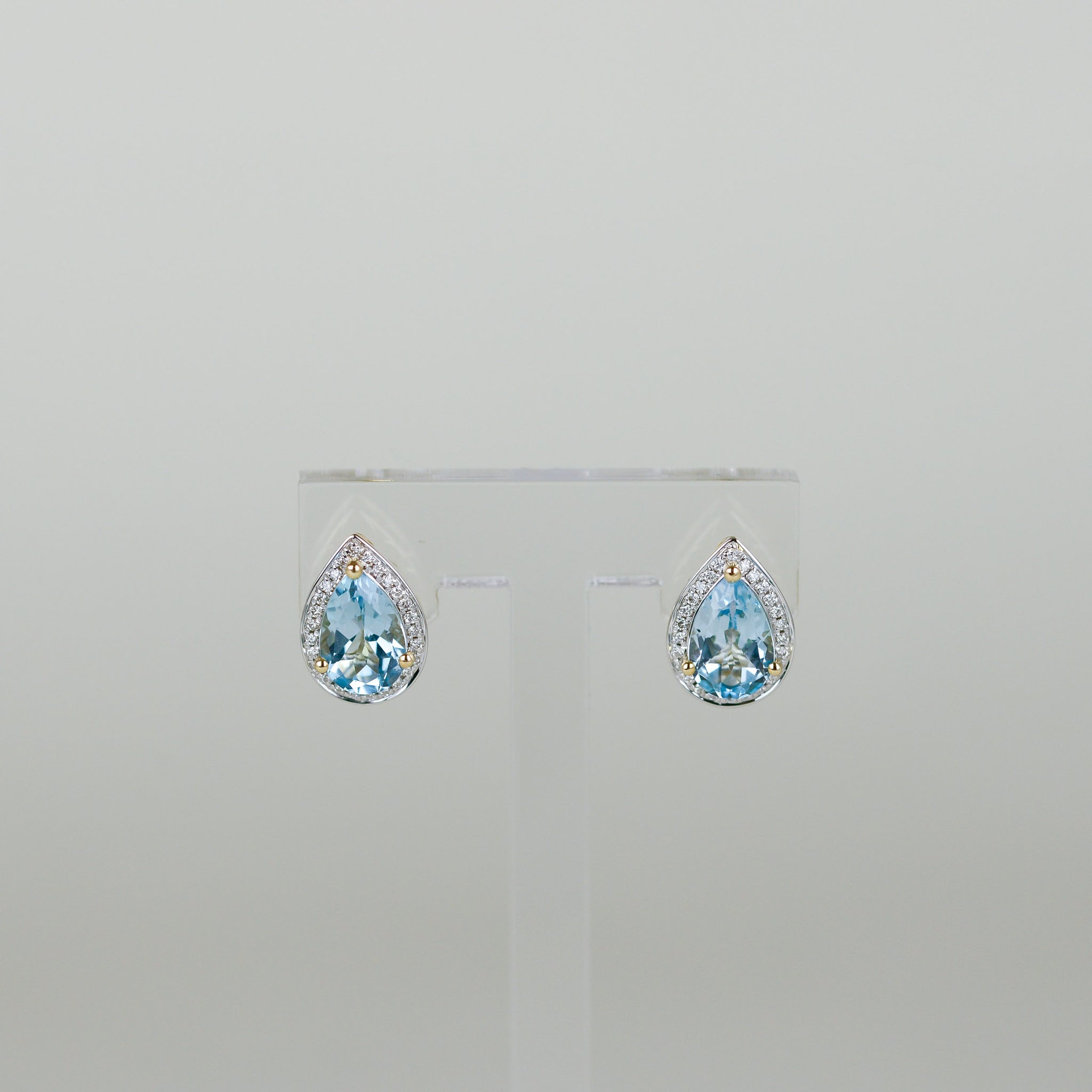 9ct Yellow Gold 2.96ct Blue Topaz and Diamond Stud Earrings