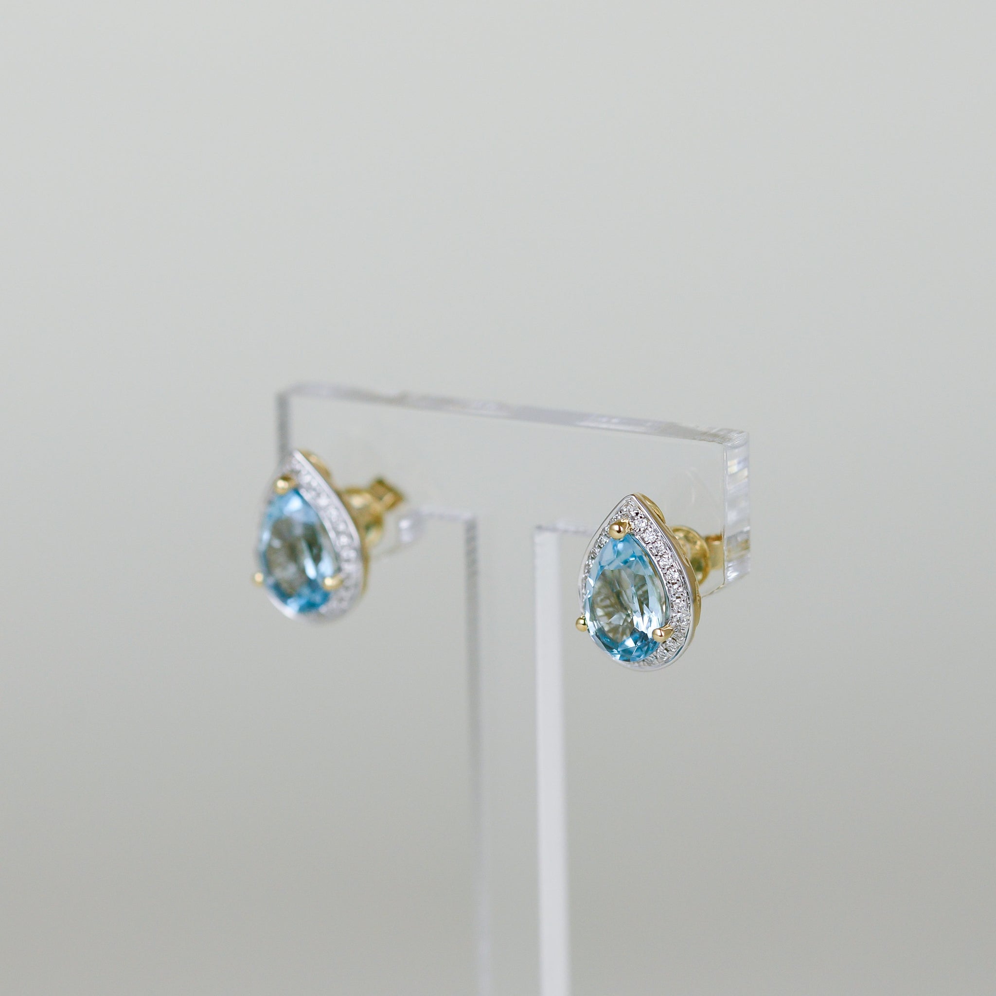 9ct Yellow Gold 2.96ct Blue Topaz and Diamond Stud Earrings
