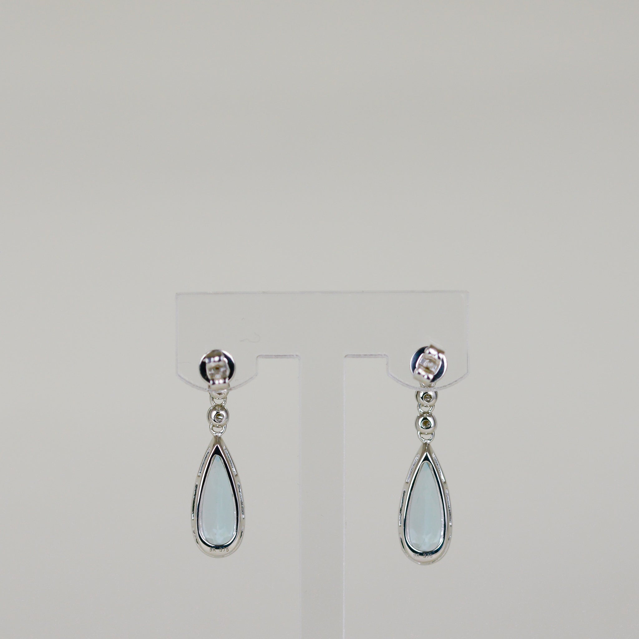9ct White Gold 4.00ct Oval Blue Topaz and Diamond Drop Earrings