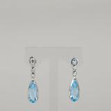 9ct White Gold 4.00ct Oval Blue Topaz and Diamond Drop Earrings