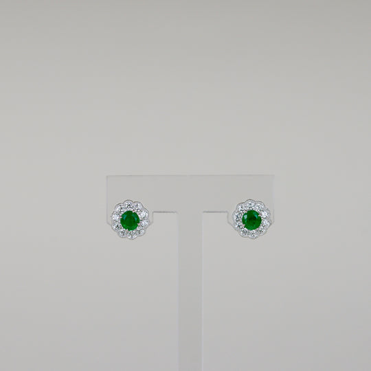 18ct White Gold 0.51ct Round Emerald and Diamond Stud Earring