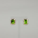 9ct Yellow Gold 3.34ct Emerald Cut Peridot and Diamond Art Deco Stud Earrings