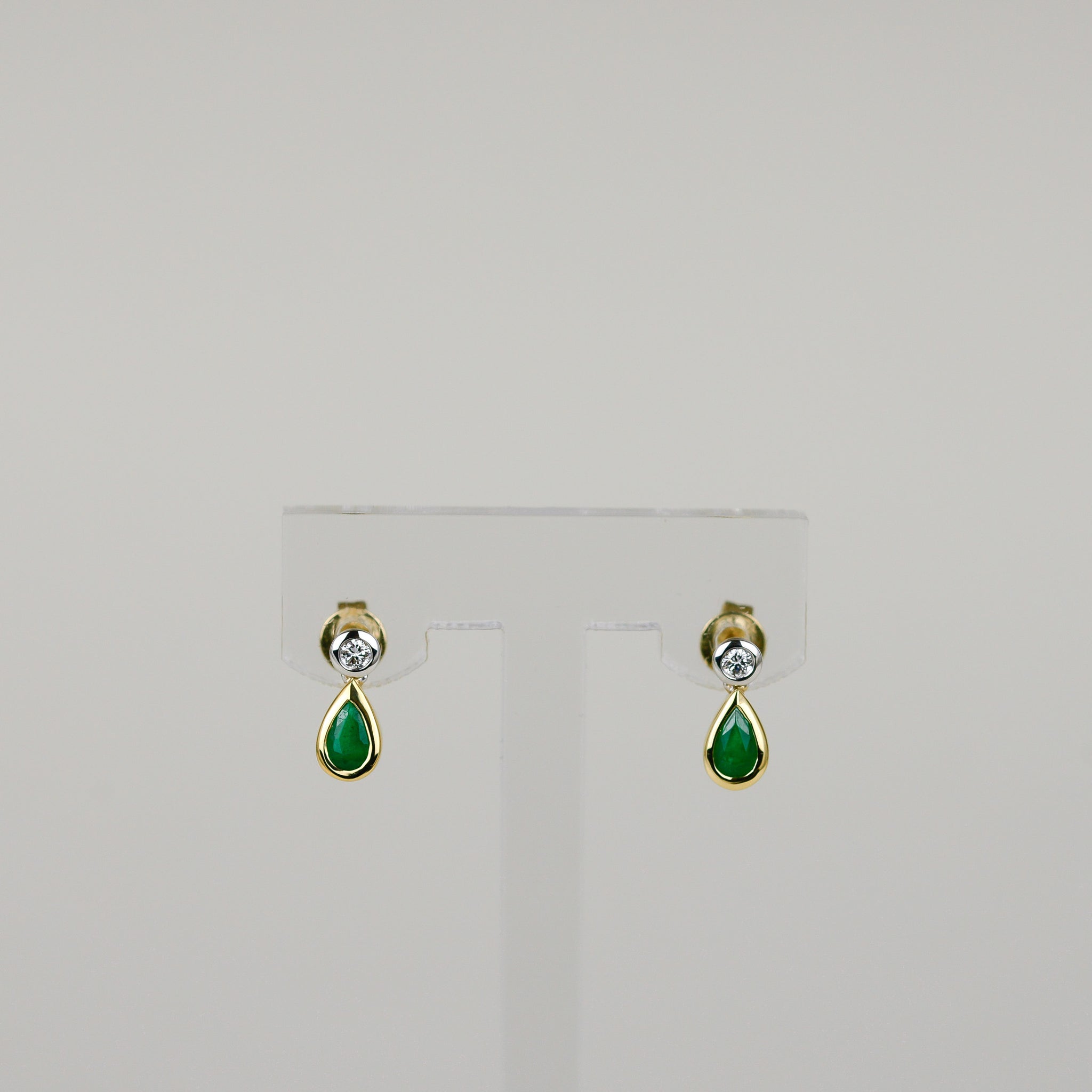 18ct Yellow & White Gold 0.39ct Emerald and Diamond Drop Earrings