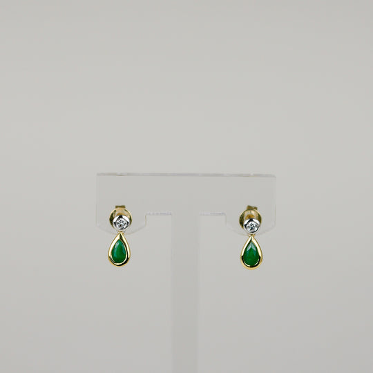 18ct Yellow & White Gold 0.42ct Emerald and Diamond Drop Earrings