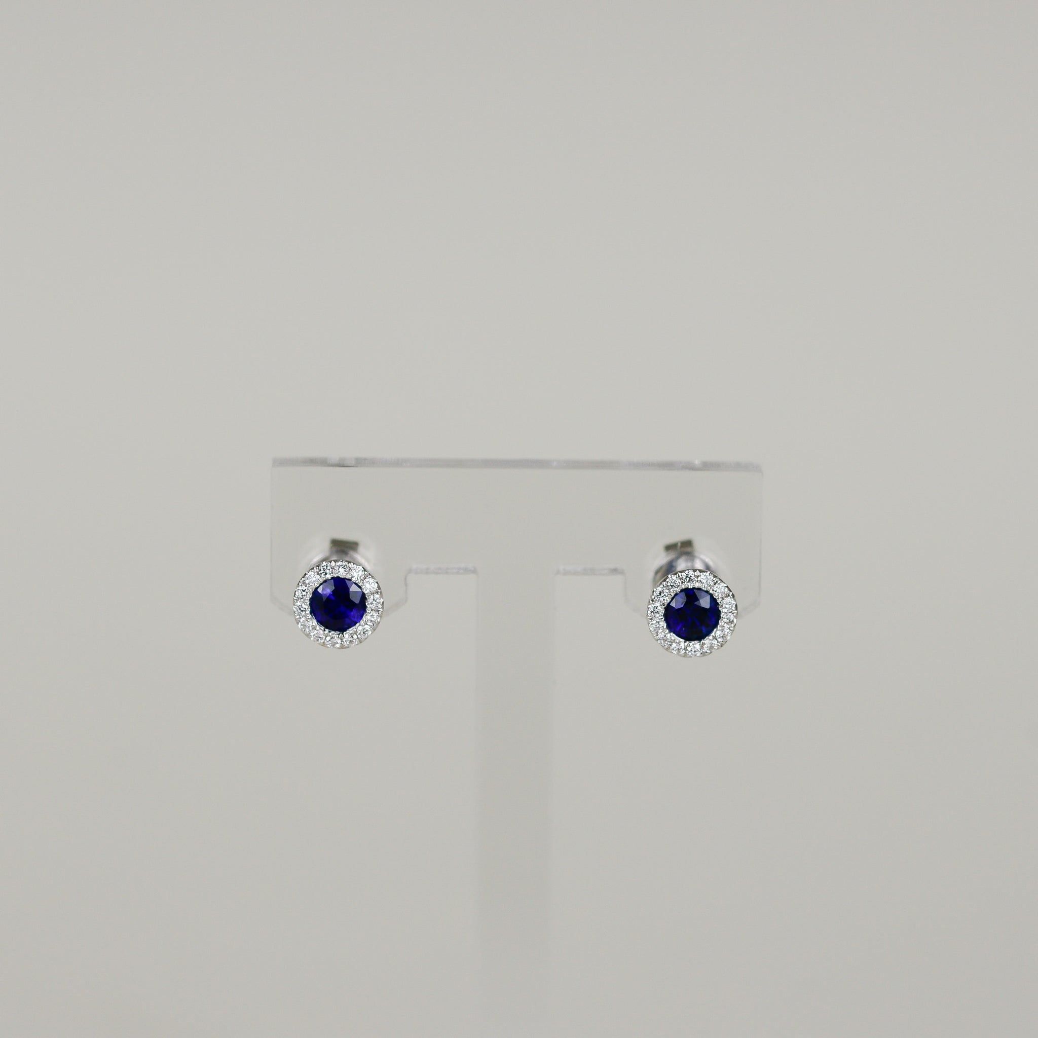 18ct White Gold 0.68ct Round Sapphire and Diamond Stud Earrings