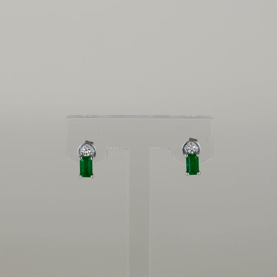 18ct White Gold 0.61ct Emerald Cut Emerald and Diamond Stud Earrings