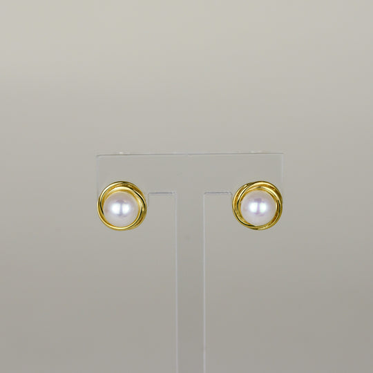 9ct Yellow Gold 6.5mm Cultured Pearl Knot Stud Earrings