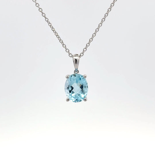 9ct White Gold 3.13ct Oval Blue Topaz Pendant