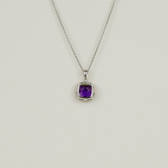 9ct White Gold 2.05ct Cushion Cut Amethyst Pendant