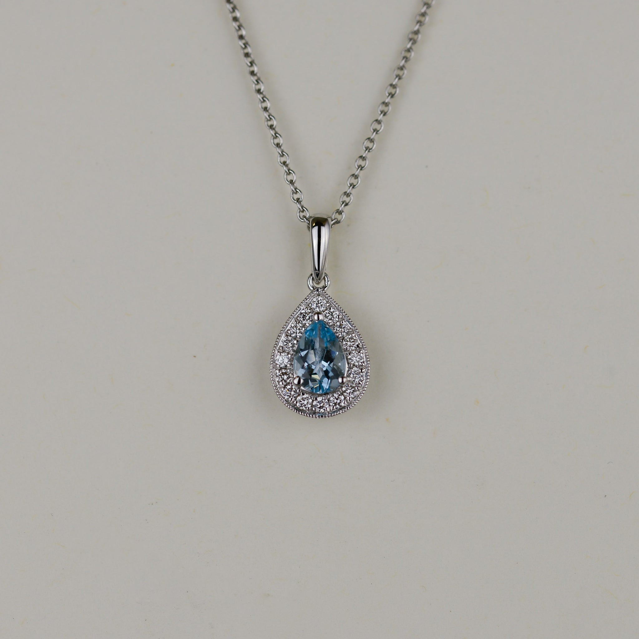 18ct White Gold 0.51ct Pear Aquamarine and Diamond Pendant