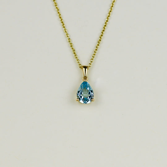 9ct Yellow Gold 1.25ct Pear Blue Topaz Pendant