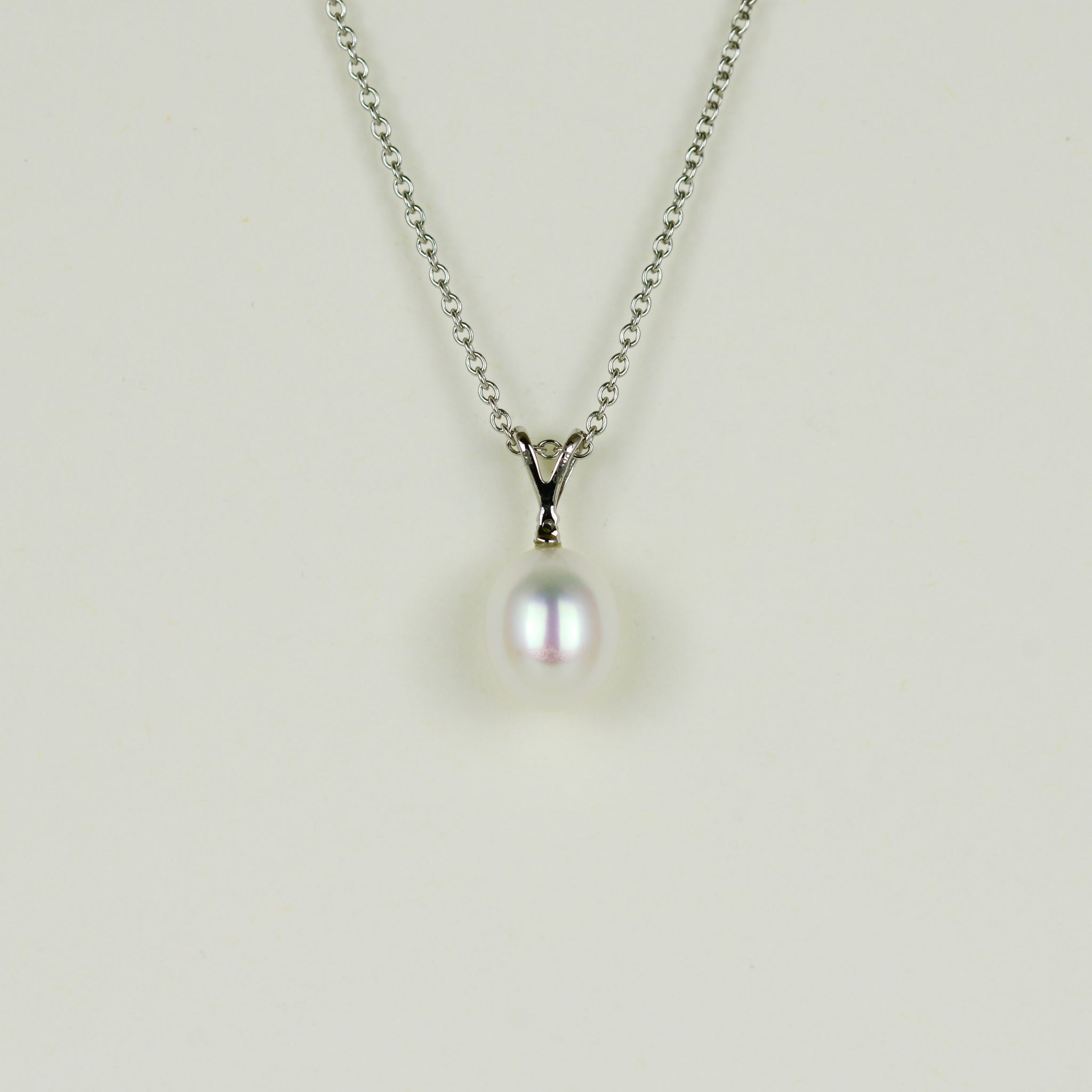 9ct White Gold Oval Freshwater Pearl and Diamond Pendant