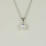 9ct White Gold Oval Freshwater Pearl and Diamond Pendant