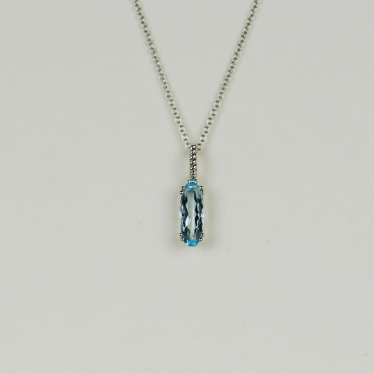 9ct White Gold 2.16ct Elongated Oval Blue Topaz Pendant