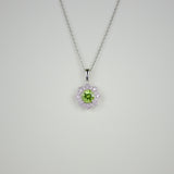 9ct White Gold 0.89ct Round Peridot and Diamond Pendant