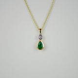 18ct Yellow & White Gold 0.37ct Pear Emerald and Diamond Pendant