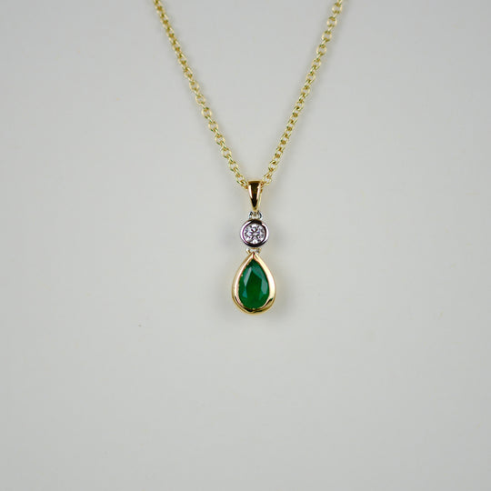 18ct Yellow & White Gold 0.37ct Pear Emerald and Diamond Pendant