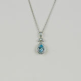 9ct White Gold 0.85ct Pear Cut Blue Topaz and Diamond Pendant