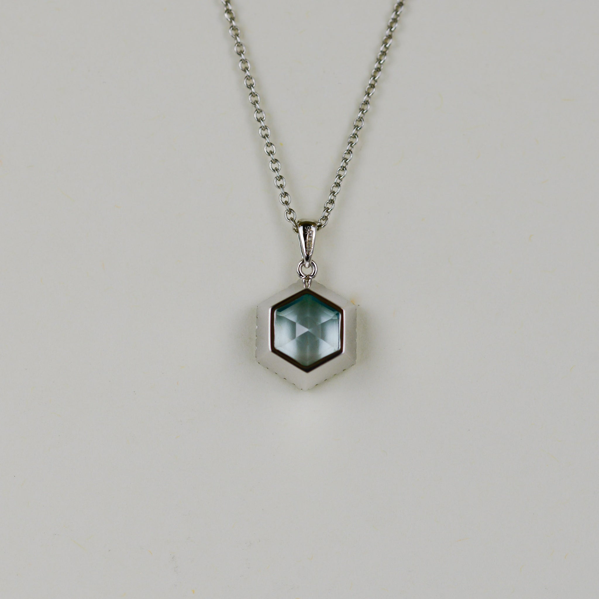 9ct White Gold 2.53ct Hexagon Blue Topaz and Diamond Pendant