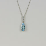 9ct White Gold 2.66ct Pear Blue Topaz and Diamond Drop Pendant