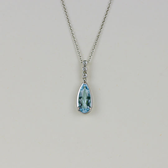 9ct White Gold 2.80ct Pear Blue Topaz and Diamond Drop Pendant