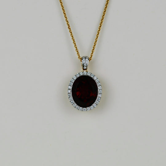 9ct Yellow Gold 6.60ct Oval Garnet and Diamond Pendant