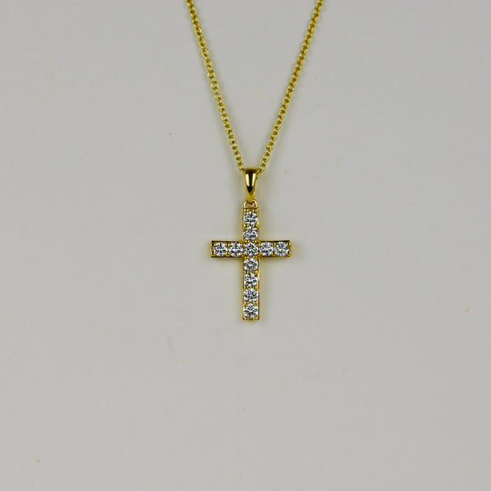 18ct Yellow Gold 0.50ct Round Brilliant Diamond Cross Pendant