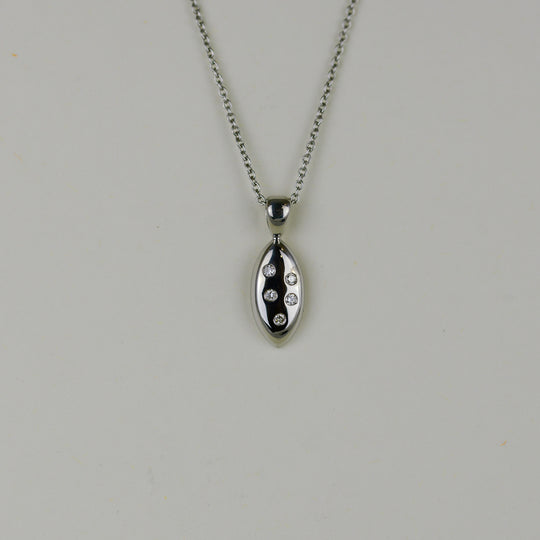 9ct White Gold 0.07ct Scattered Round Diamond Marquise Pendant