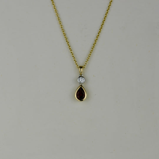 9ct Yellow & White Gold 0.48ct Pear Garnet and Diamond Pendant