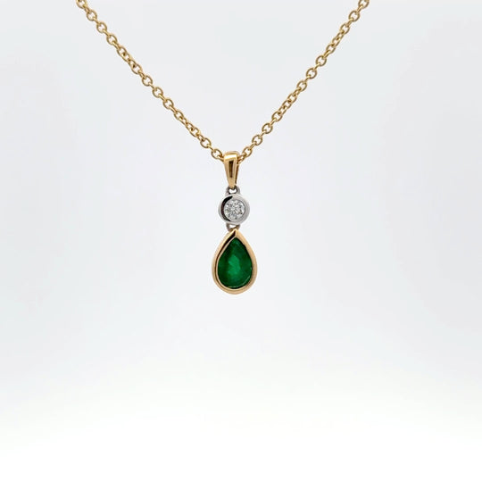 18ct Yellow & White Gold 0.41ct Pear Emerald and Diamond Pendant