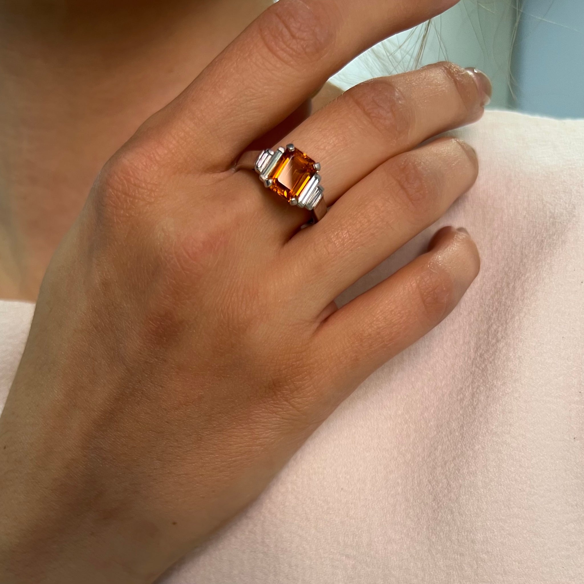 18ct White Gold 2.69ct Mandarin Garnet and Diamond Ring