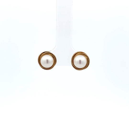 9ct Yellow Gold 6.5mm Cultured Pearl Knot Stud Earrings