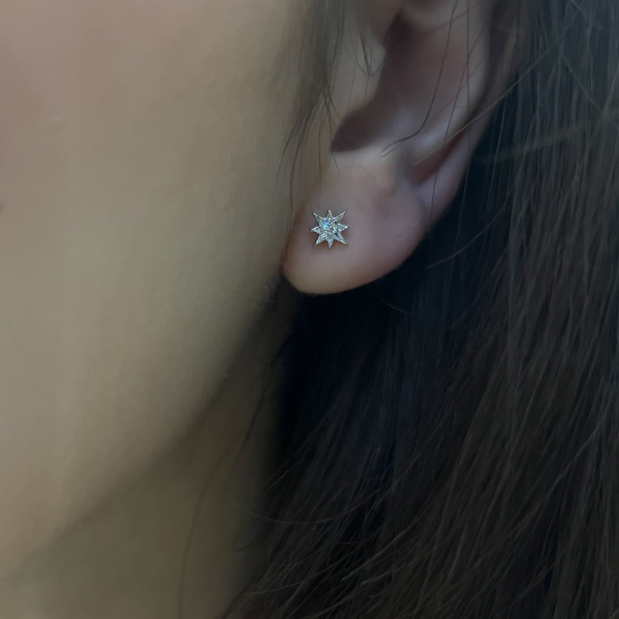 18ct White Gold 0.04ct Round Brilliant Diamond Star Stud Mini Earrings