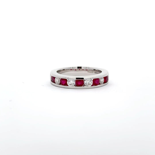 18ct White Gold 0.84ct Round Ruby and Diamond Channel-Set Eternity Ring