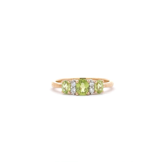 9ct Yellow Gold 0.99ct Oval Peridot and Diamond Dress Ring