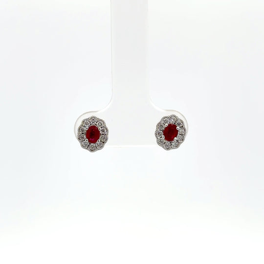 18ct White Gold 0.37ct Ruby and Diamond Cluster Stud Earrings