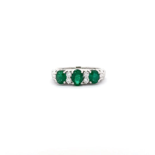 Platinum 1.07ct Oval Emerald and Diamond Dress Ring