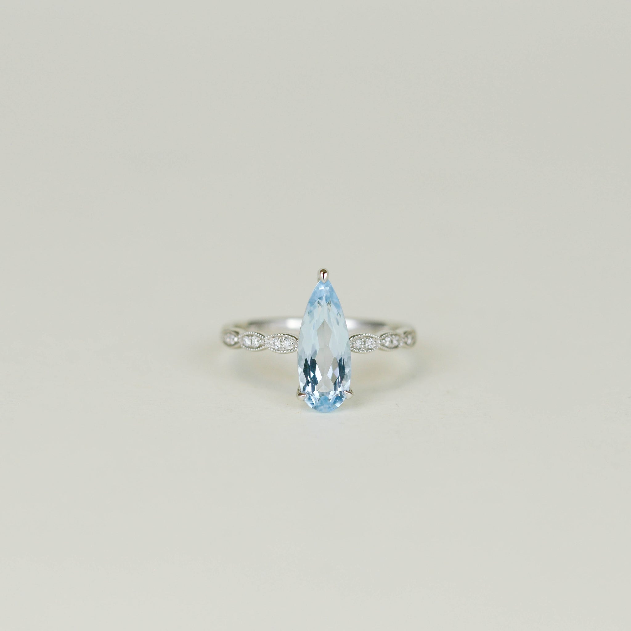 9ct White Gold 2.03ct Elongated Pear Cut Blue Topaz and Diamond Ring