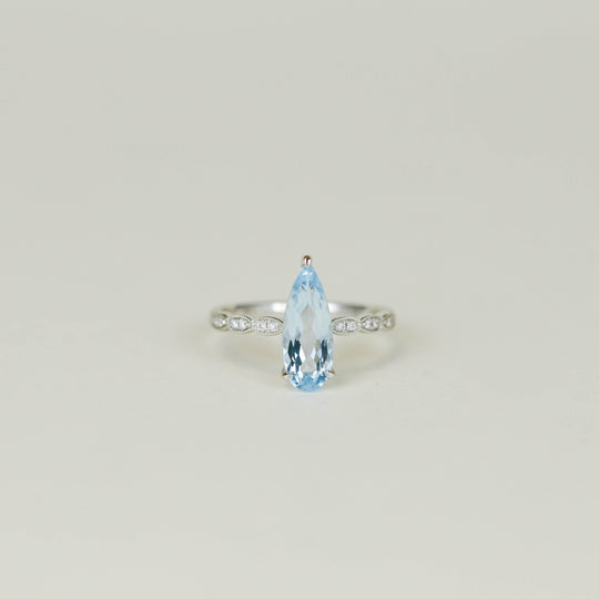 9ct White Gold 2.08ct Elongated Pear Cut Blue Topaz and Diamond Ring