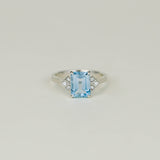 9ct White Gold 2.77ct Emerald Cut Blue Topaz and Diamond Dress Ring