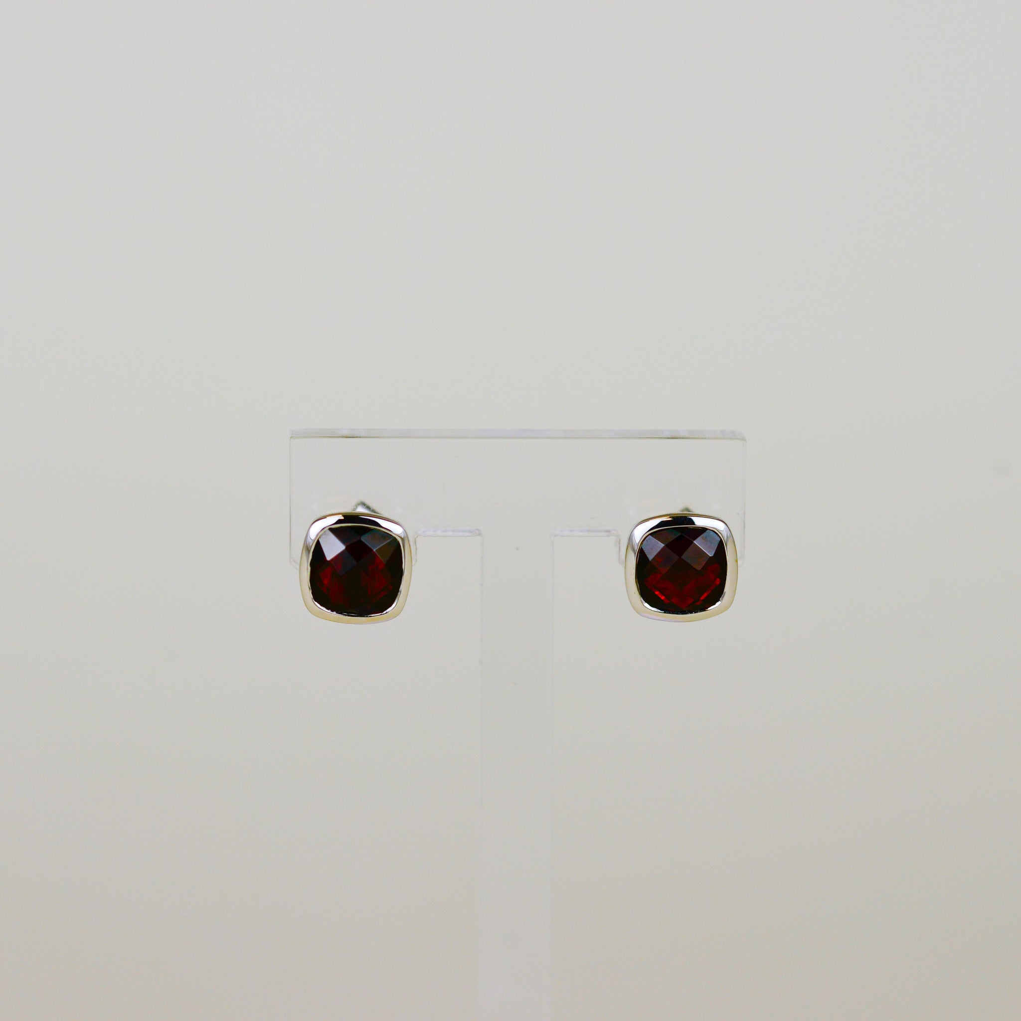 9ct White Gold 4.40ct Square Checkerboard Garnet Stud Earrings