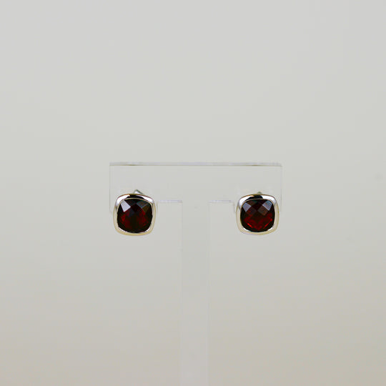 9ct White Gold 4.40ct Square Checkerboard Garnet Stud Earrings