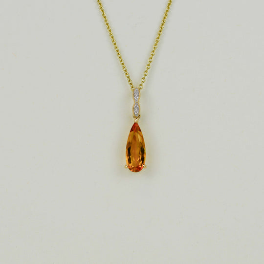 9ct Yellow Gold 1.45ct Elongated Pear Cut Citrine and Diamond Pendant