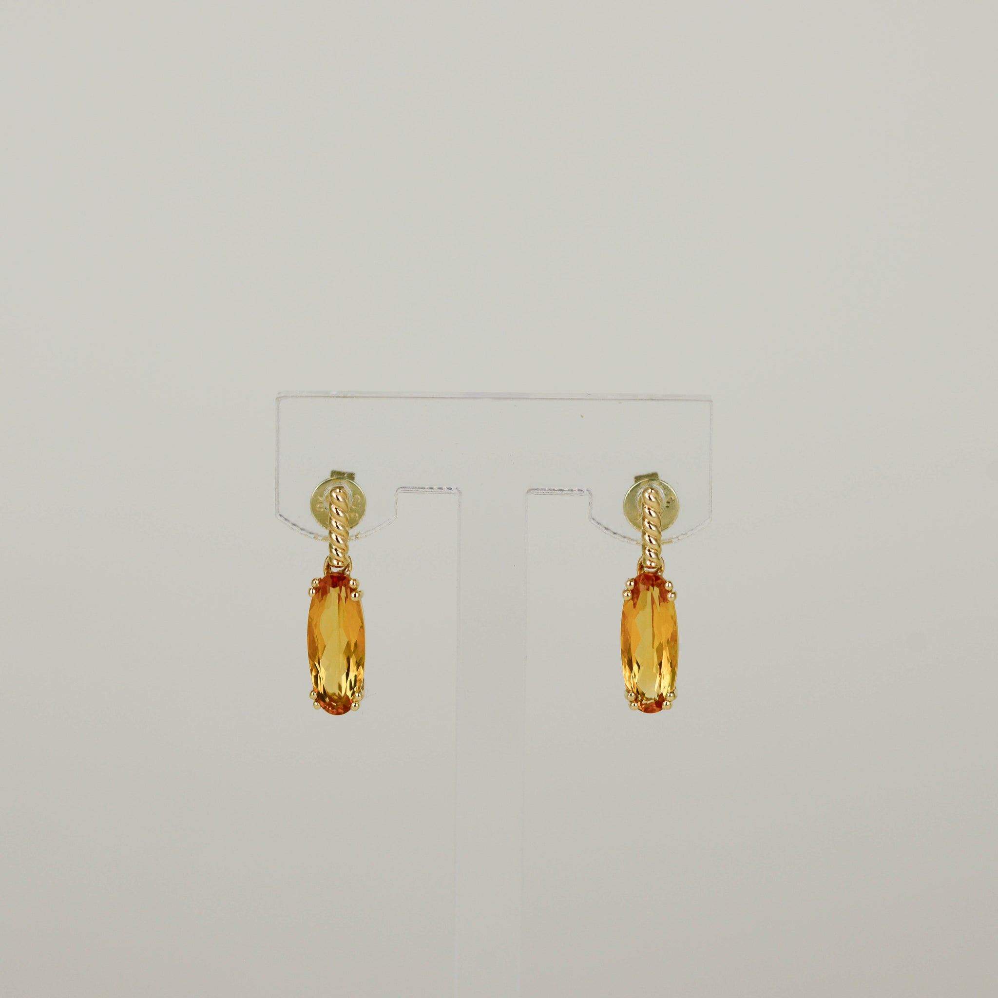 9ct Yellow Gold 2.40ct Elongated Oval Citrine Drop Earrings