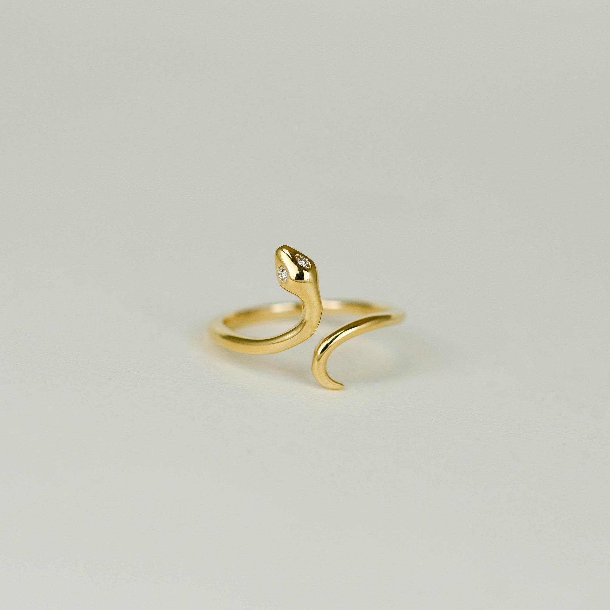 9ct Yellow Gold Snake Ring With Diamond Eyes