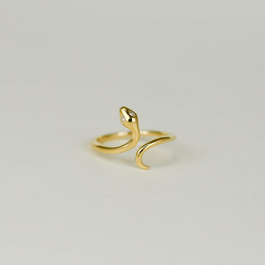 9ct Yellow Gold Snake Ring With Diamond Eyes